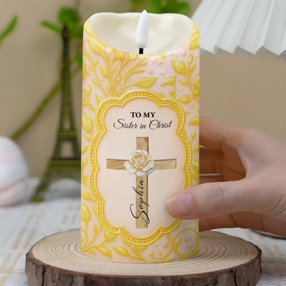 To My Sister in Christ With Cross And Rose Design - Personalized Custom LED Candle - FTH116_LECA
