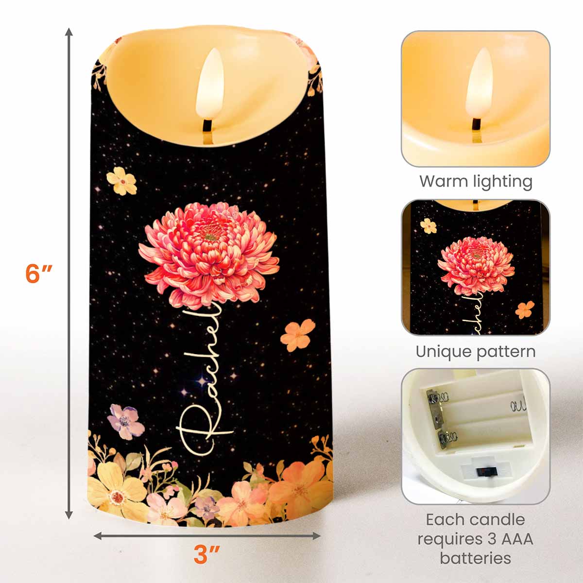 You Are Beautiful And Loved With Flowers And Stars Design - Personalized Custom LED Candle - FTH117_LECA