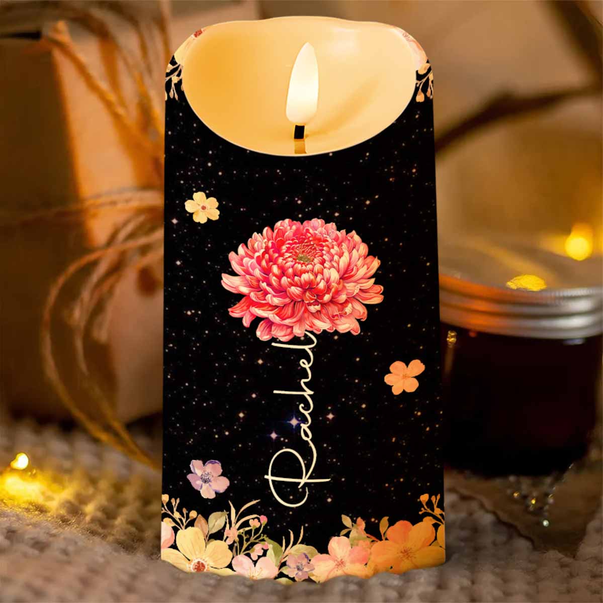 You Are Beautiful And Loved With Flowers And Stars Design - Personalized Custom LED Candle - FTH117_LECA