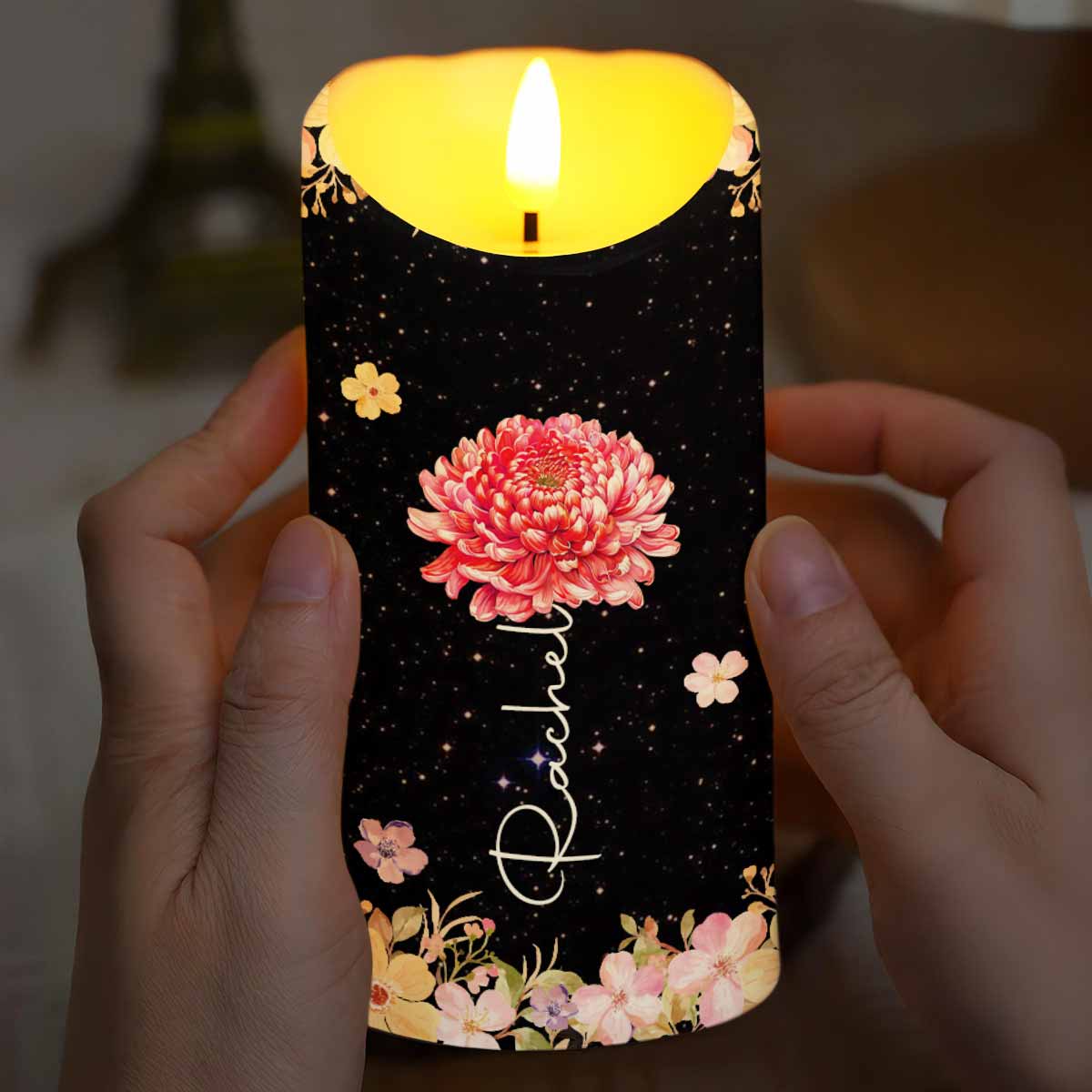 You Are Beautiful And Loved With Flowers And Stars Design - Personalized Custom LED Candle - FTH117_LECA