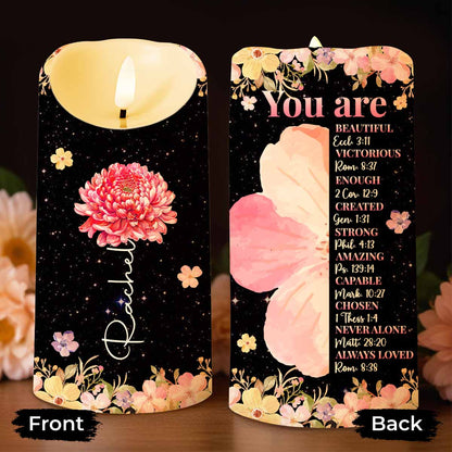 You Are Beautiful And Loved With Flowers And Stars Design - Personalized Custom LED Candle - FTH117_LECA