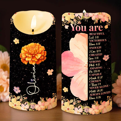 You Are Beautiful And Loved With Flowers And Stars Design - Personalized Custom LED Candle - FTH117_LECA