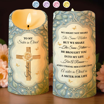 To My Sister in Christ, Cross and Roses LED Candle - Personalized Custom LED Candle - FTH118_LECA