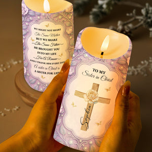 To My Sister in Christ, Cross and Roses LED Candle - Personalized Custom LED Candle - FTH118_LECA