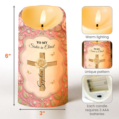 To My Sister in Christ, Cross and Roses LED Candle - Personalized Custom LED Candle - FTH118_LECA