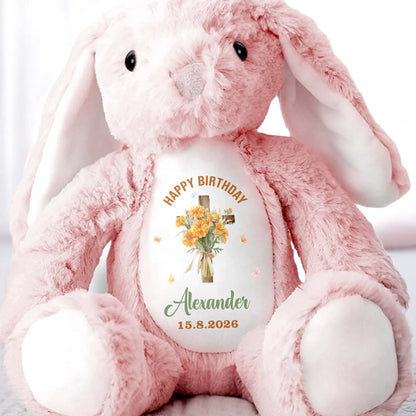 On Your Christening Day Cross And Purple Flowers Personalized Design - Personalized Stuffed Bunny - FTH132_BUN