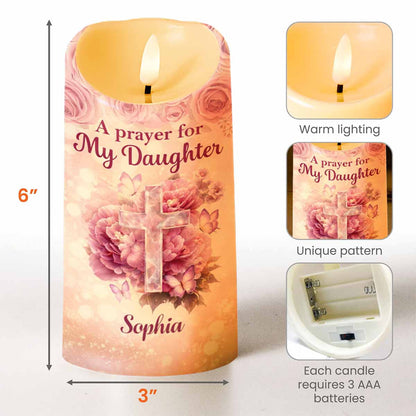 A Prayer For My Daughter With Floral Cross And Butterflies - Personalized Custom LED Candle - FTH148_LECA