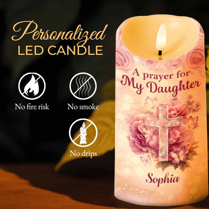 A Prayer For My Daughter With Floral Cross And Butterflies - Personalized Custom LED Candle - FTH148_LECA