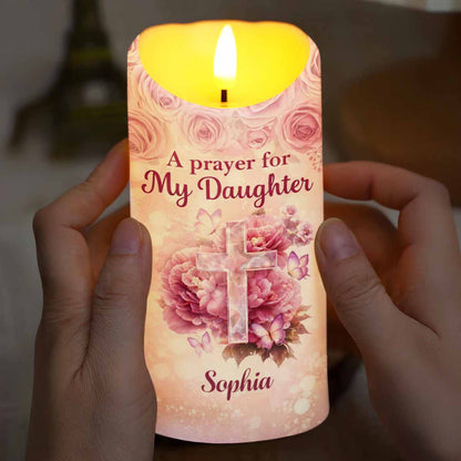 A Prayer For My Daughter With Floral Cross And Butterflies - Personalized Custom LED Candle - FTH148_LECA