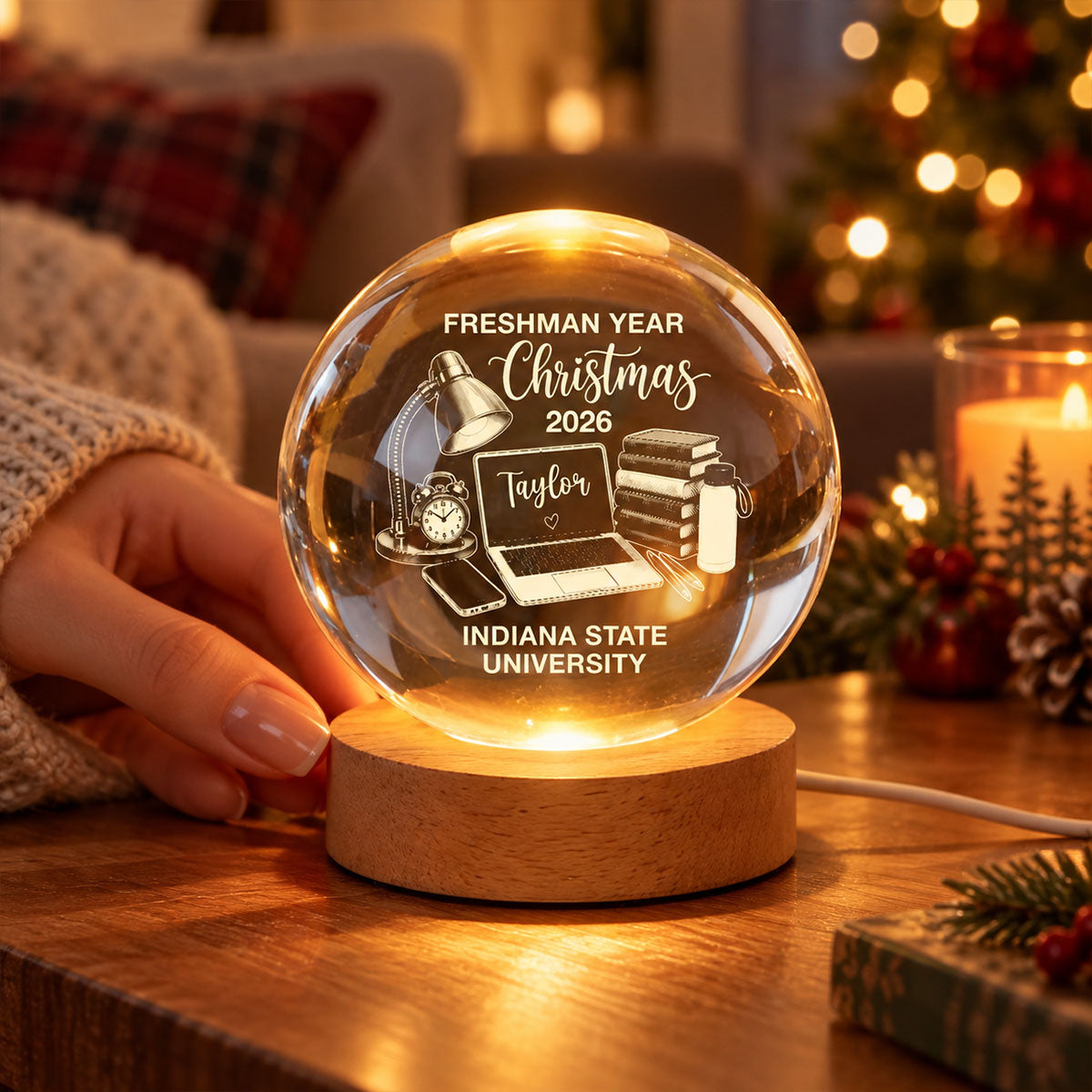 Freshman Year Christmas Study Desk - Personalized Crystal Ball LED Night Light