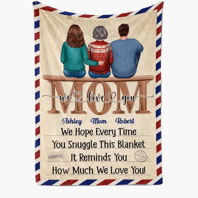 Mom Children Sitting On Word Postcard Frame Gift For Mom - Personalized Blanket