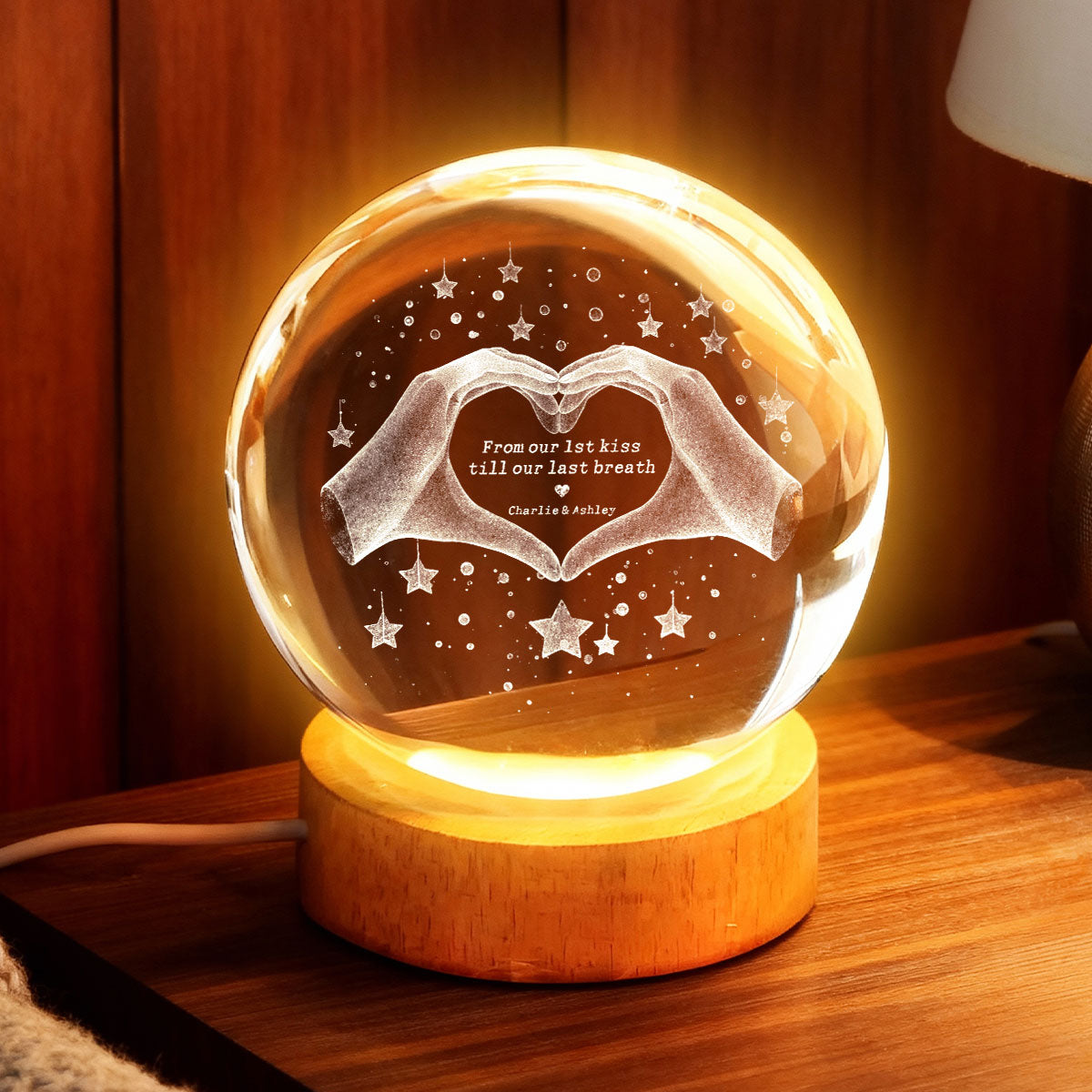 From Our First Kiss Till Our Last Breath - Personalized Crystal Ball LED Night Light