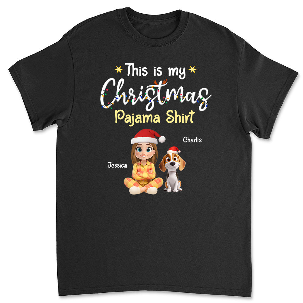 Pawjama Shirt Cartoon Christmas - Personalized Unisex T-Shirt - Christmas Gift For Mom, Dog Lovers