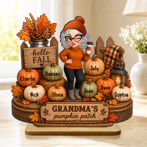 Hello Fall Grandma's Pumpkin Patch - Personalized 2-Layered Wooden Plaque - Cozy Fall Decor for Grandma