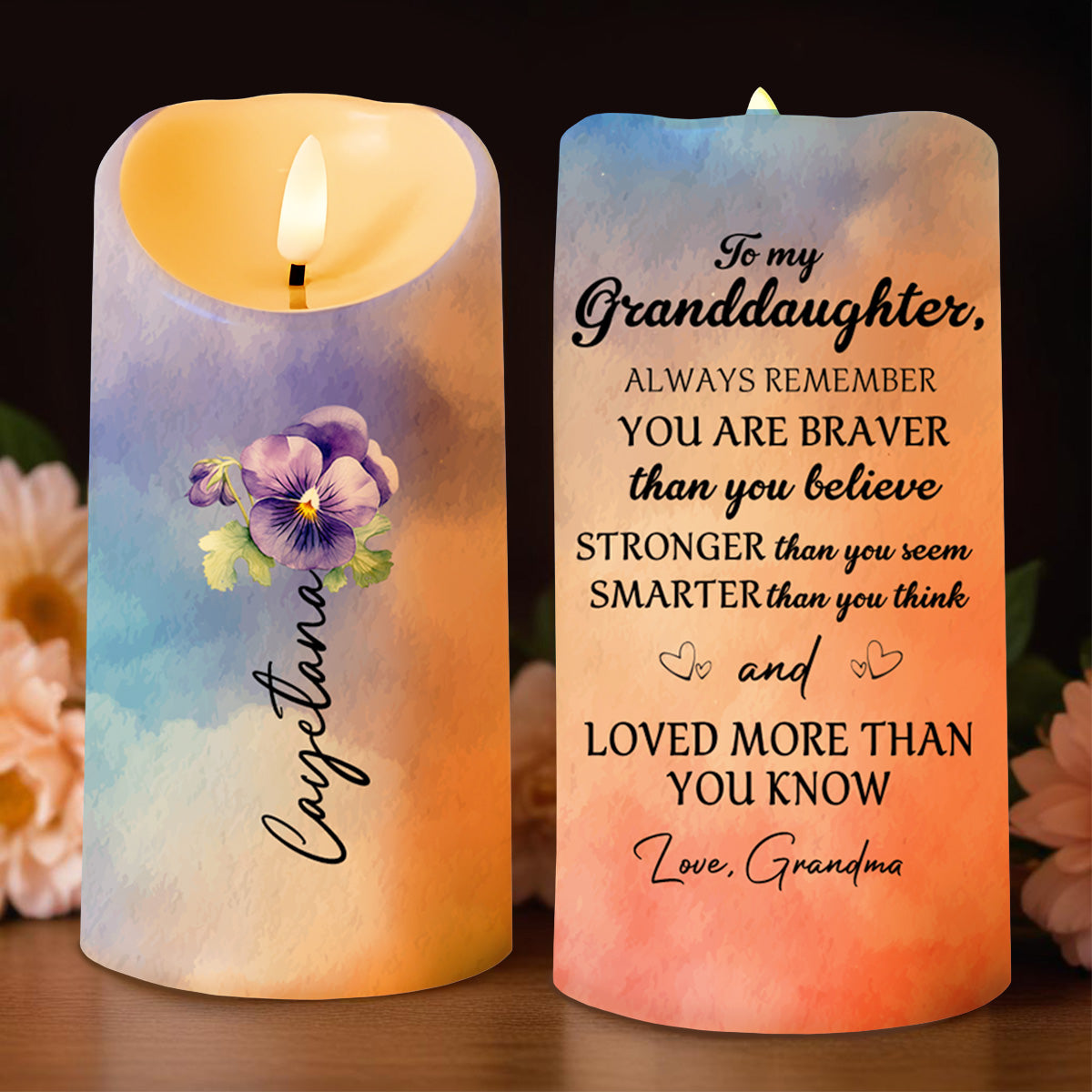 Braver, Stronger, Smarter, Loved, Inspirational Message For Granddaughter - Personalized Custom LED Candle - GDT001_LECA