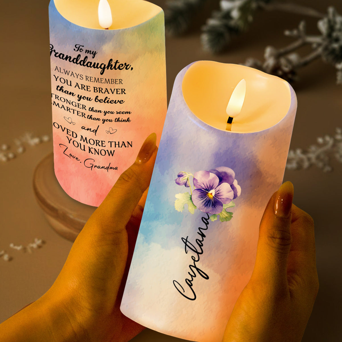 Braver, Stronger, Smarter, Loved, Inspirational Message For Granddaughter - Personalized Custom LED Candle - GDT001_LECA