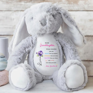 To My Granddaughter, Always Remember You Are Braver, Stuffed Bunny and Flowers - Personalized Stuffed Bunny - GDT002_BUN