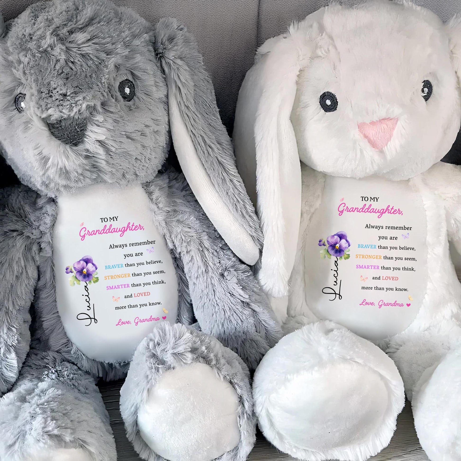 To My Granddaughter, Always Remember You Are Braver, Stuffed Bunny and Flowers - Personalized Stuffed Bunny - GDT002_BUN