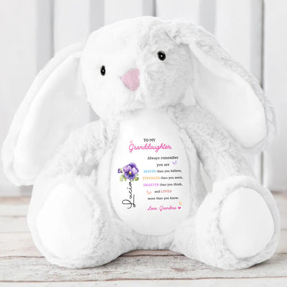 To My Granddaughter, Always Remember You Are Braver, Stuffed Bunny and Flowers - Personalized Stuffed Bunny - GDT002_BUN