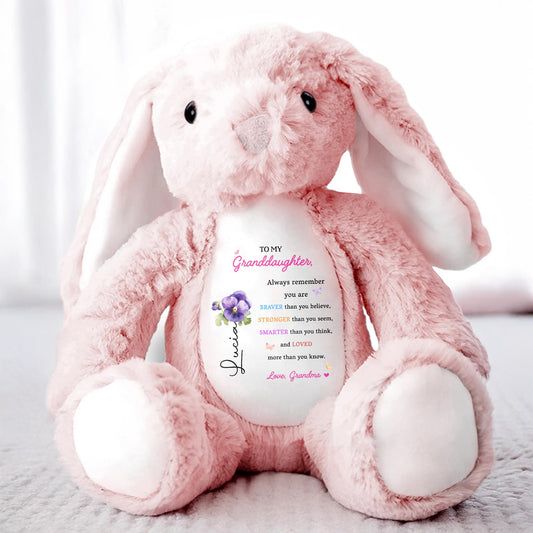 To My Granddaughter, Always Remember You Are Braver, Stuffed Bunny and Flowers - Personalized Stuffed Bunny - GDT002_BUN