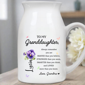 Braver, Stronger, Smarter Granddaughter Love Message With Flowers - Personalized Ceramic Flower Vase