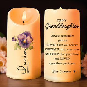 Braver Stronger Smarter Loved Inspirational Quote With Flowers - Personalized Custom LED Candle - GDT002_LECA