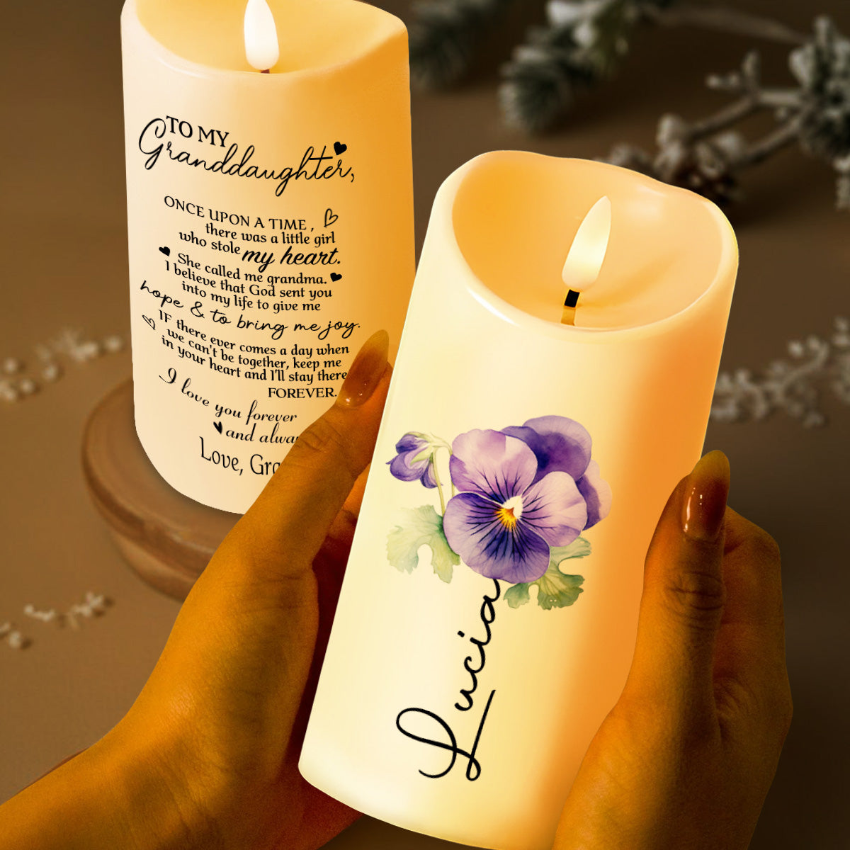 To My Granddaughter, Love From Grandma Heartfelt Message - Personalized Custom LED Candle - GDT005_LECA