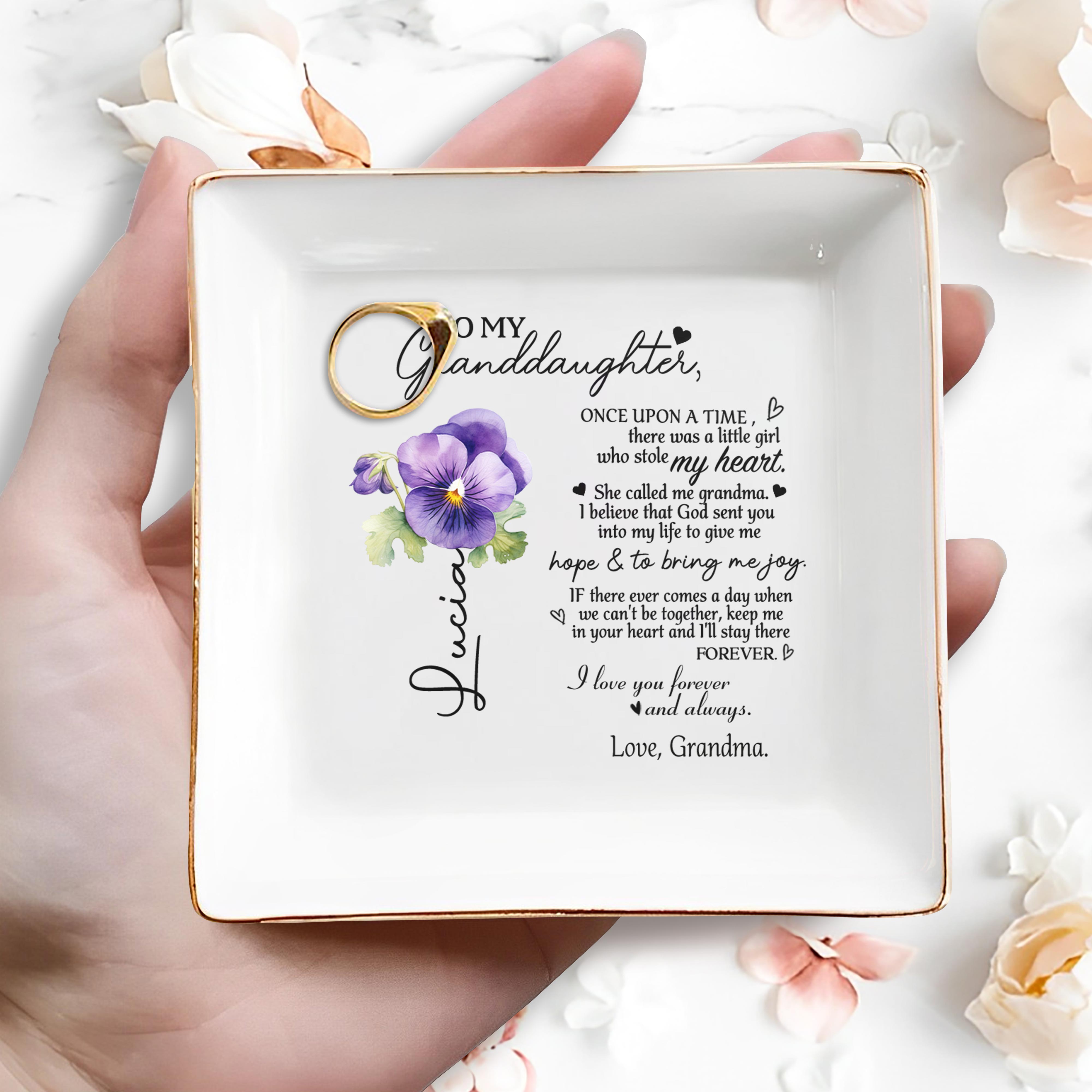 To My Granddaughter, Love From Grandma - Personalized Custom Jewelry Dish - GDT005_SCRD