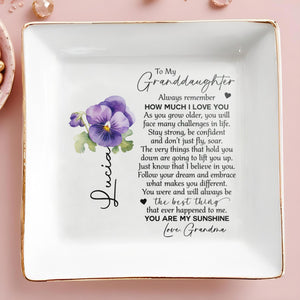 To My Granddaughter, You Are My Sunshine - Personalized Custom Jewelry Dish - GDT008_SCRD