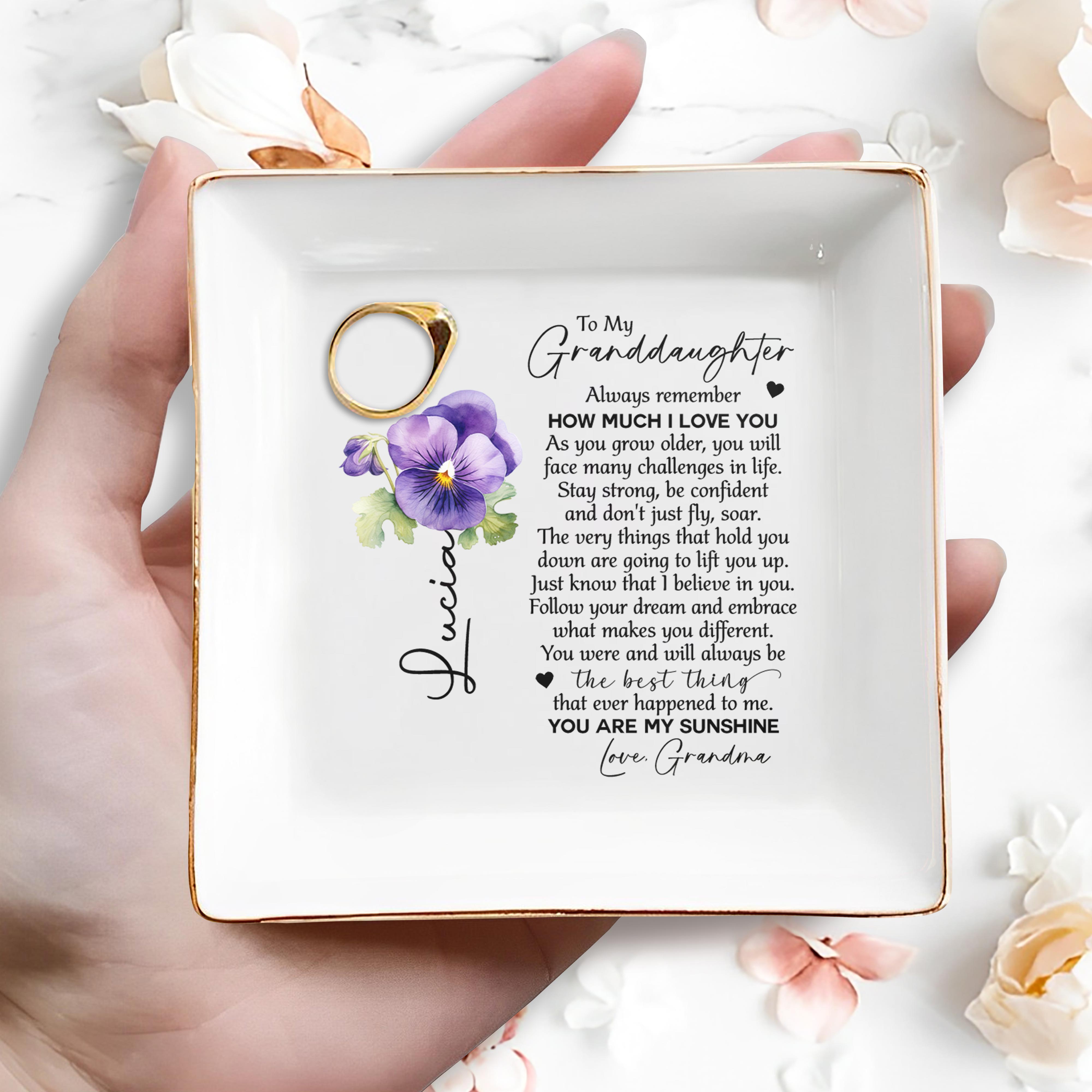To My Granddaughter, You Are My Sunshine - Personalized Custom Jewelry Dish - GDT008_SCRD