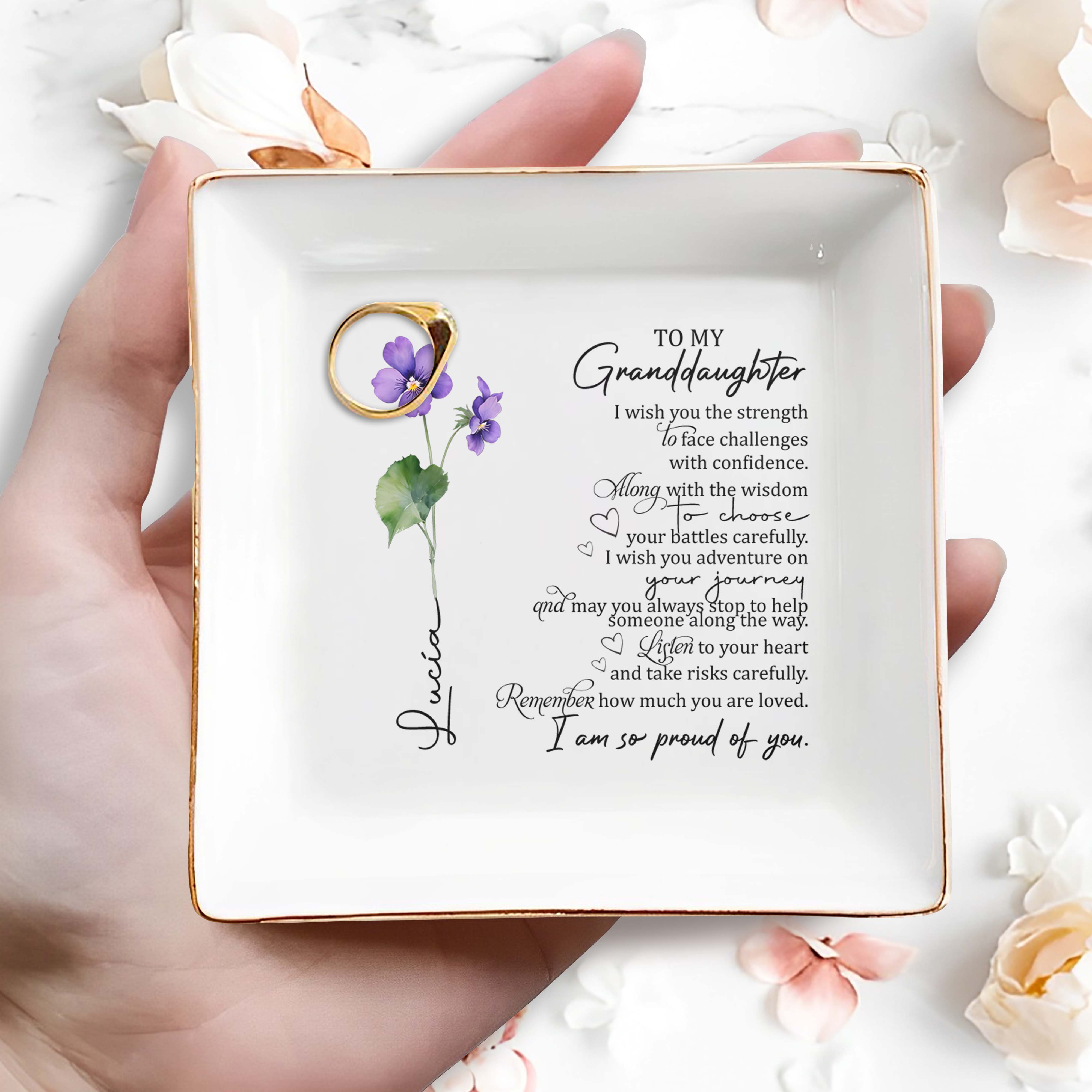 To My Granddaughter, Remember How Much You Are Loved - Personalized Custom Jewelry Dish - GDT014_SCRD