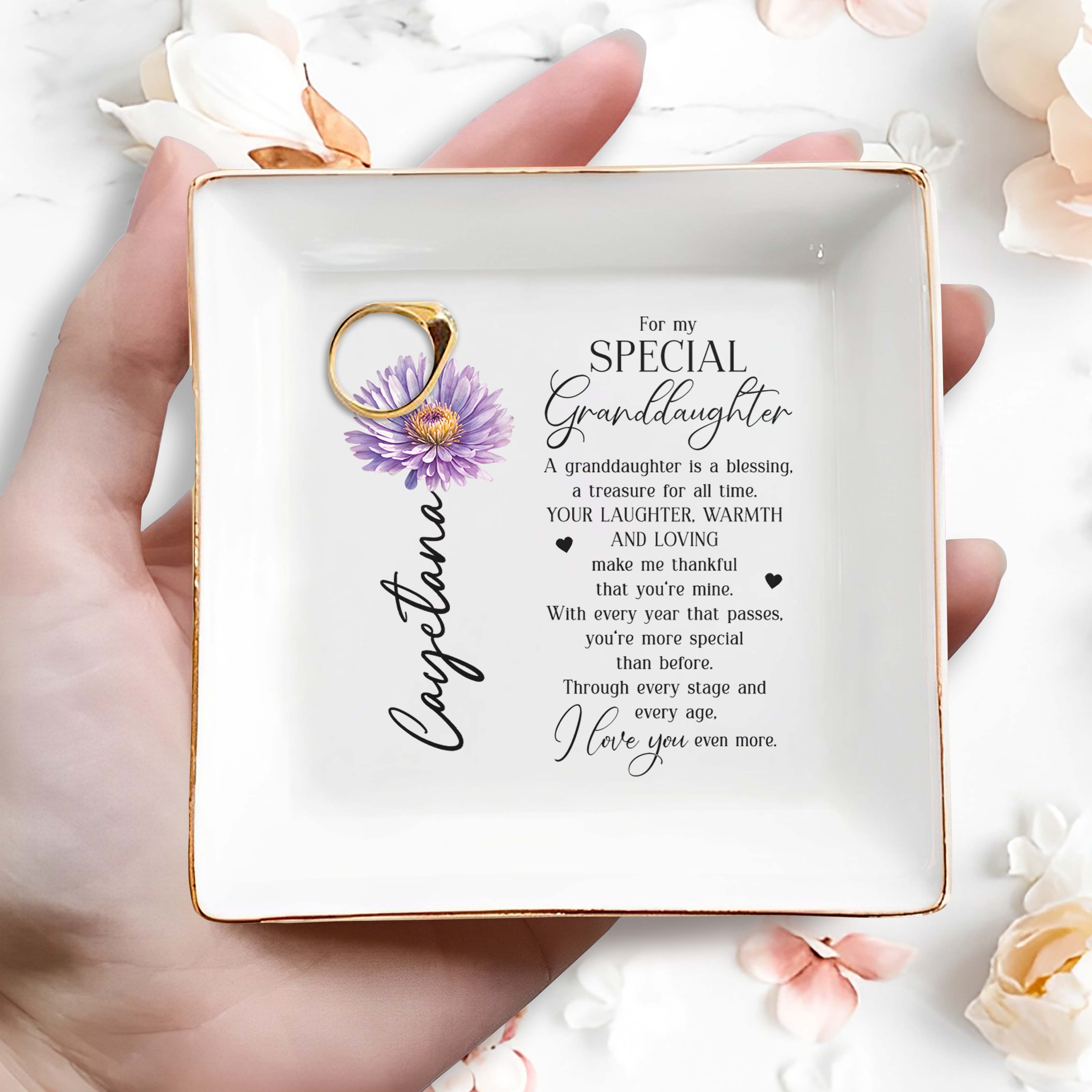 For My Special Granddaughter Love And Blessing Dish - Personalized Custom Jewelry Dish - GDT017_SCRD