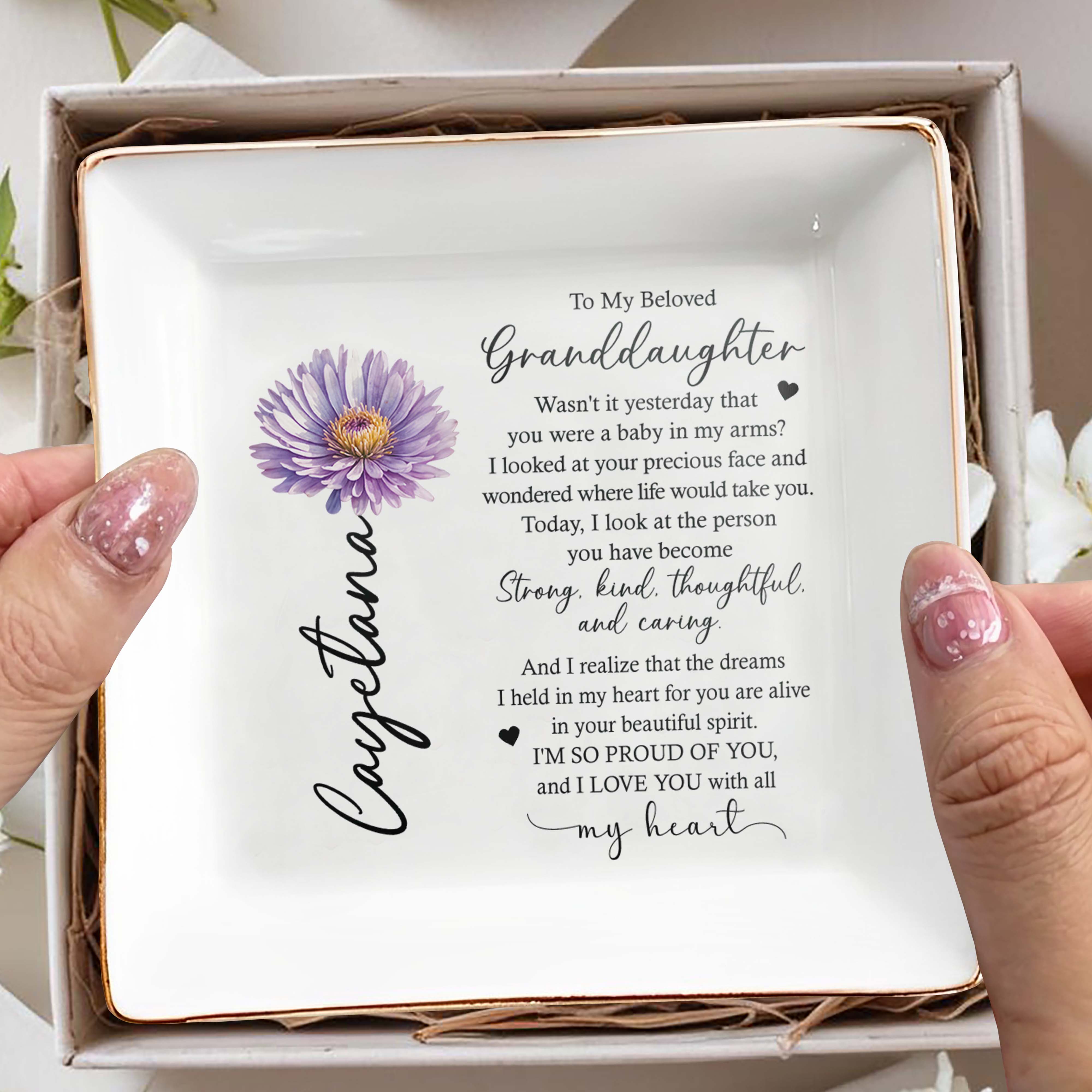 To My Beloved Granddaughter I'm So Proud Of You - Personalized Custom Jewelry Dish - GDT019_SCRD