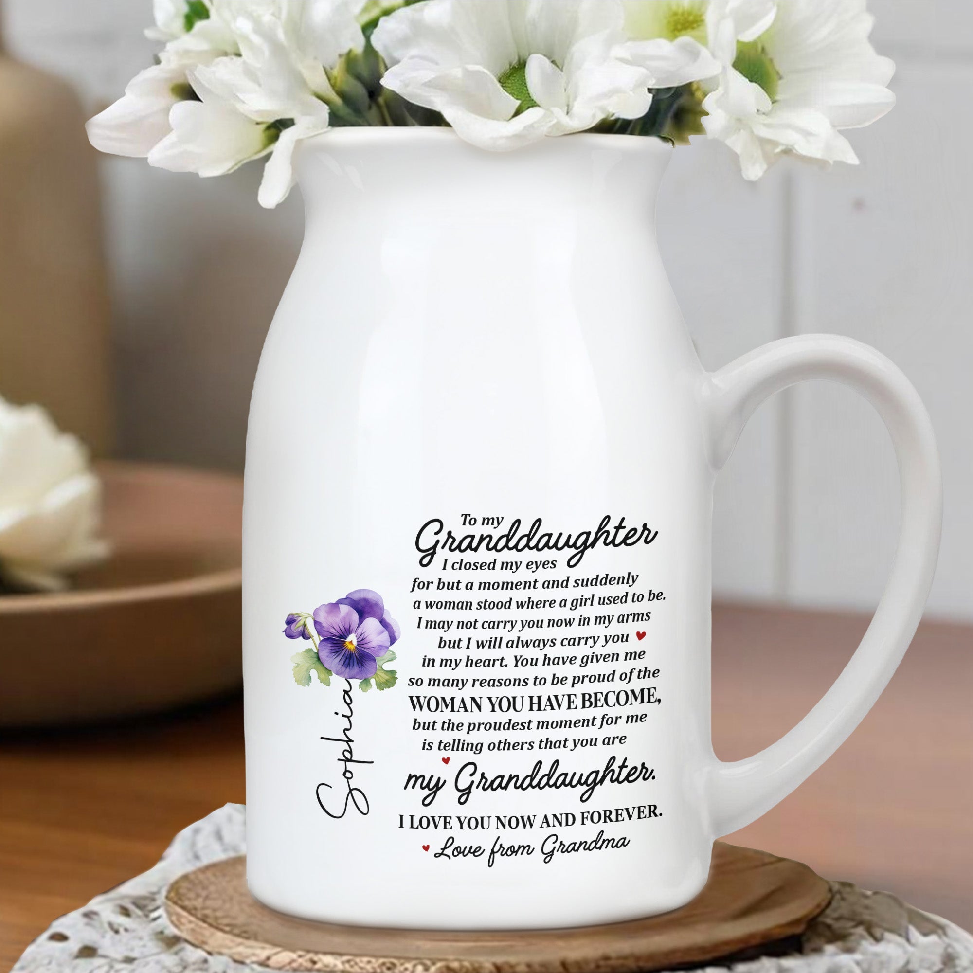Grandmother Love And Proud Personalized Gift For A Granddaughter - Personalized Ceramic Flower Vase
