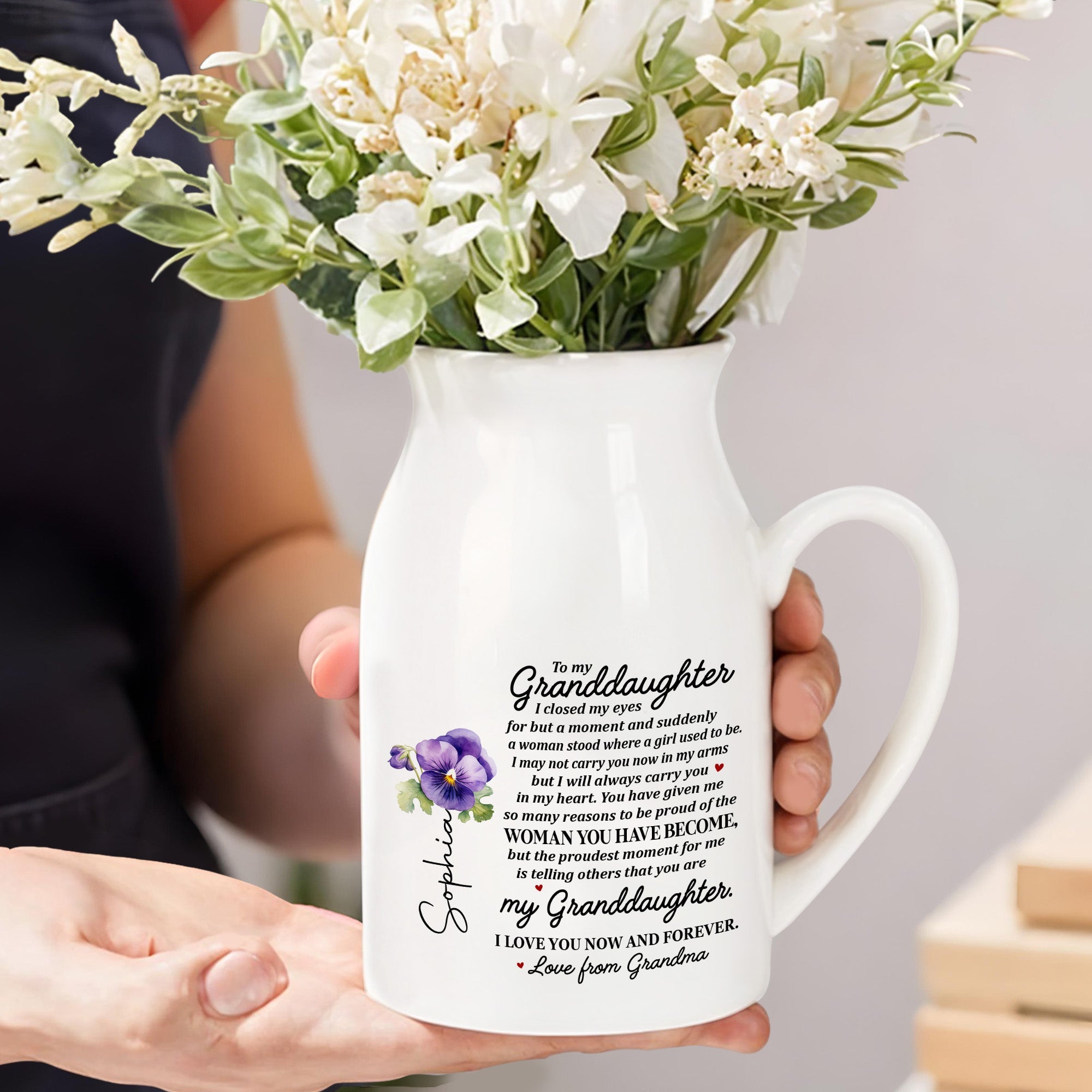Grandmother Love And Proud Personalized Gift For A Granddaughter - Personalized Ceramic Flower Vase