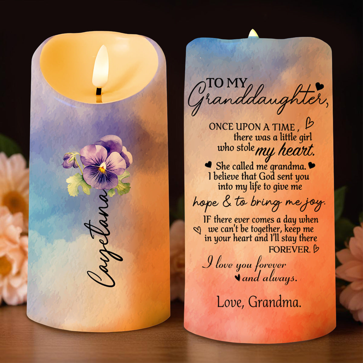 To My Granddaughter Love From Grandma With Flowers - Personalized Custom LED Candle - GDT023_LECA