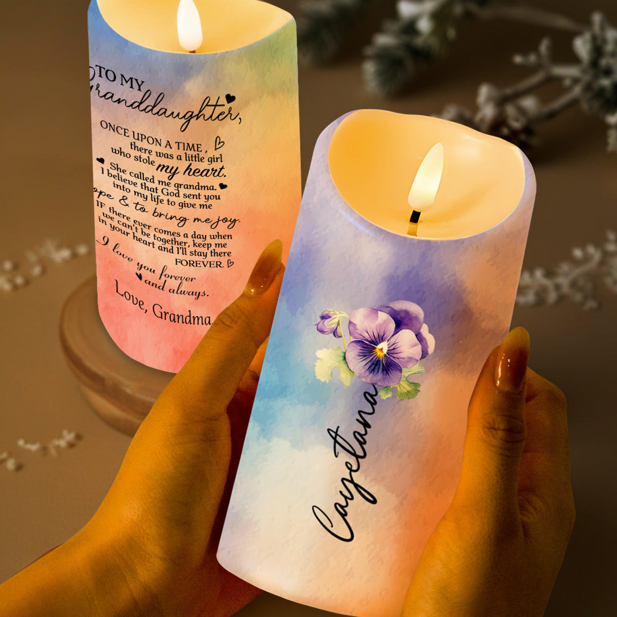 To My Granddaughter Love From Grandma With Flowers - Personalized Custom LED Candle - GDT023_LECA