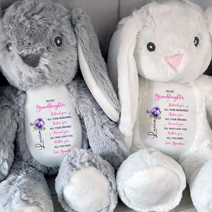 To My Granddaughter, Behind You, All Your Memories, Stuffed Bunny and Flower - Personalized Stuffed Bunny - GDT024_BUN
