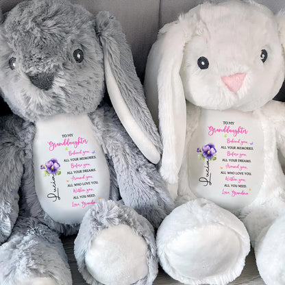 To My Granddaughter, Behind You, All Your Memories, Stuffed Bunny and Flower - Personalized Stuffed Bunny - GDT024_BUN