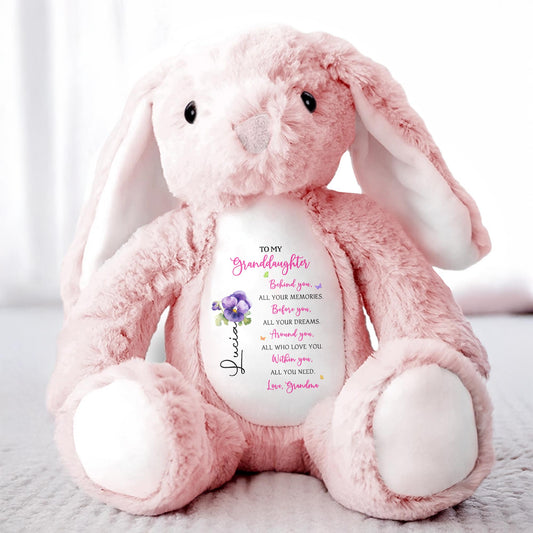 To My Granddaughter, Behind You, All Your Memories, Stuffed Bunny and Flower - Personalized Stuffed Bunny - GDT024_BUN