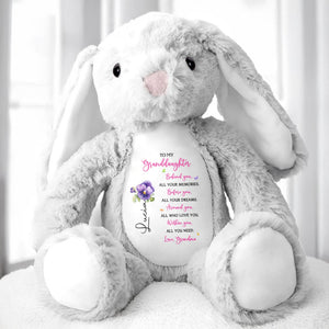 To My Granddaughter, Behind You, All Your Memories, Stuffed Bunny and Flower - Personalized Stuffed Bunny - GDT024_BUN