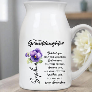 To My Granddaughter Love Grandma Message With Flowers - Personalized Ceramic Flower Vase
