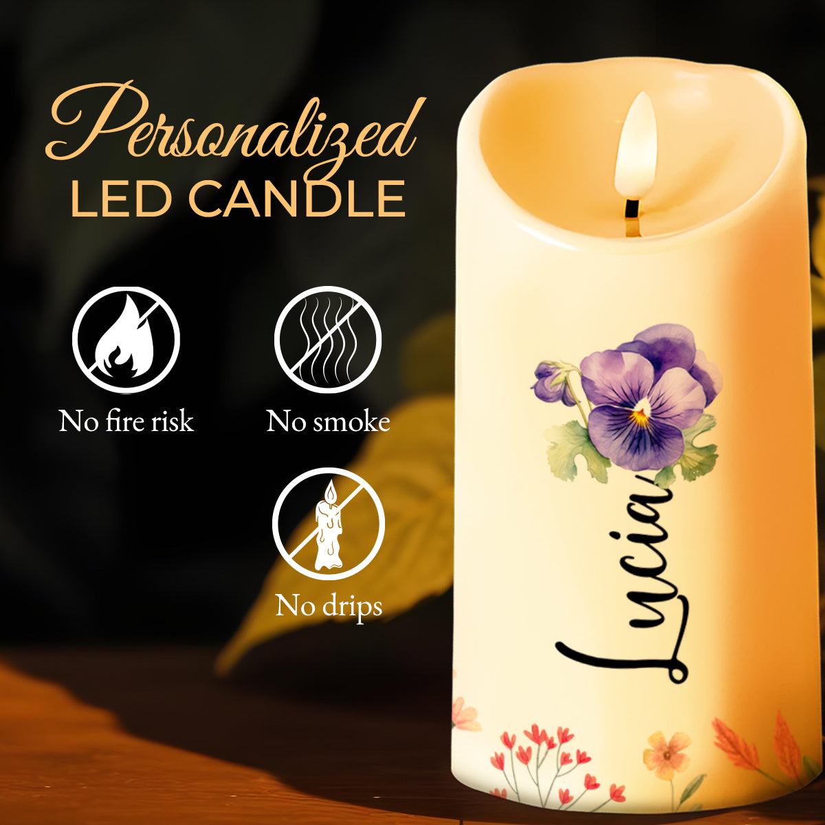 Memories and Dreams Floral Candle Design - Personalized Custom LED Candle - GDT024_LECA