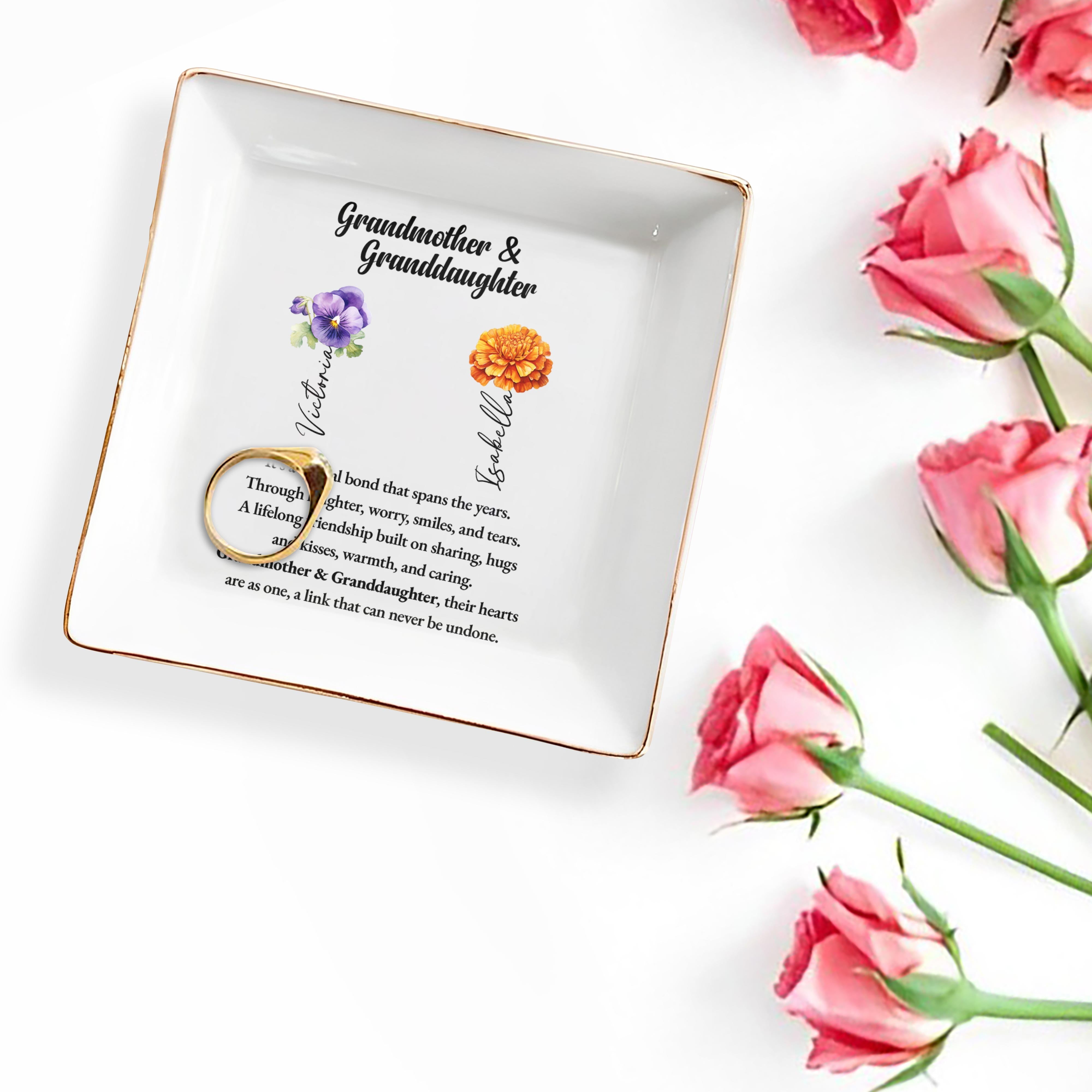 Grandmother & Granddaughter Special Bond Ceramic Dish - Personalized Custom Jewelry Dish - GDT027_SCRD
