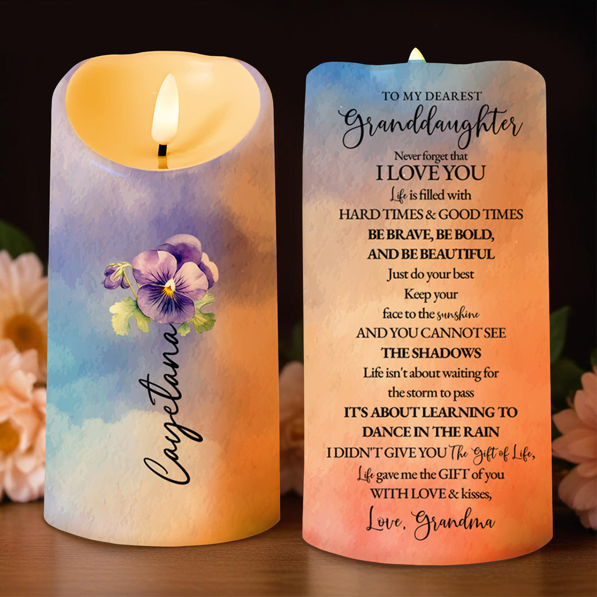 Never Forget I Love You, Inspirational Life Message With Flowers - Personalized Custom LED Candle - GDT030_LECA
