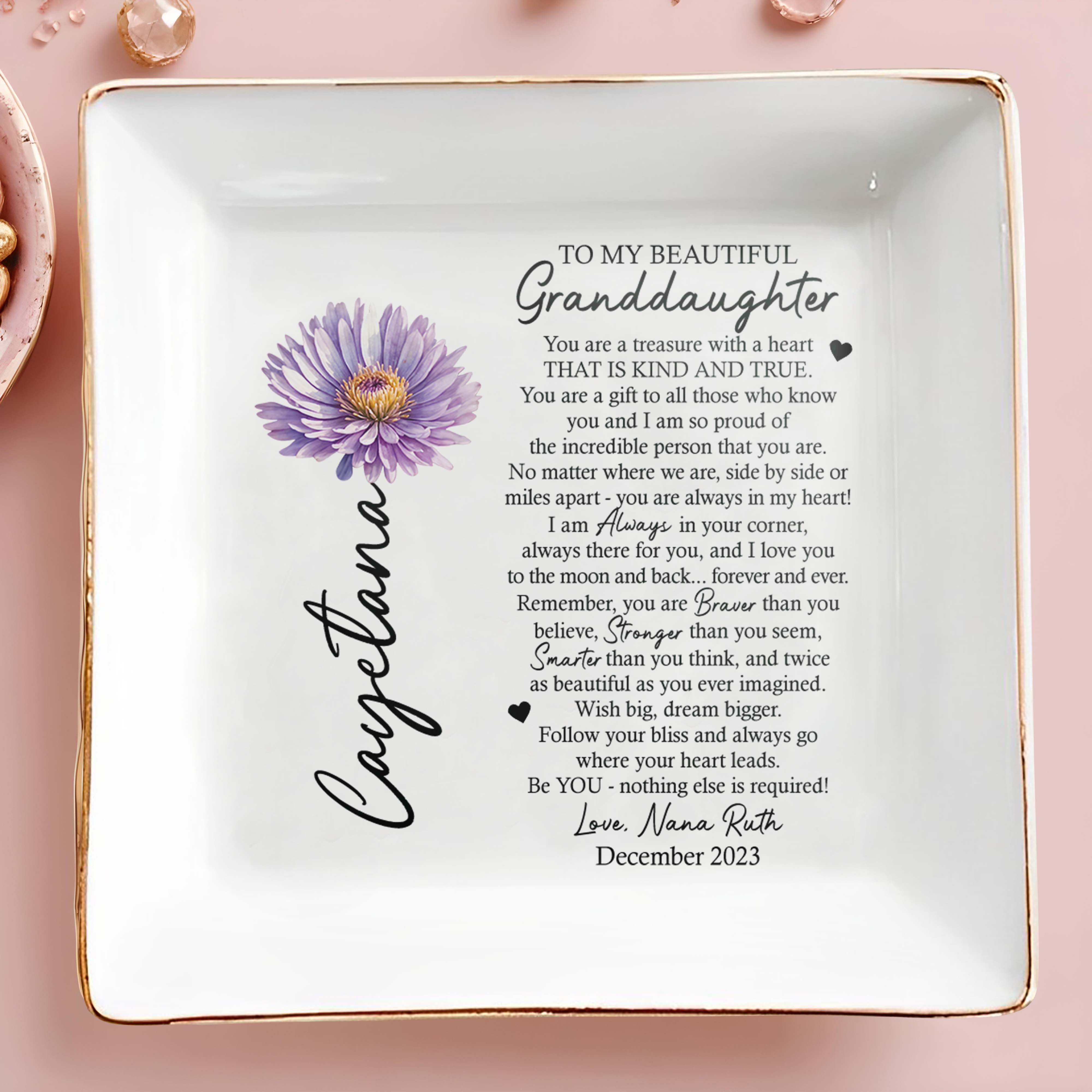 To My Beautiful Granddaughter Kind And True - Personalized Custom Jewelry Dish - GDT032_SCRD