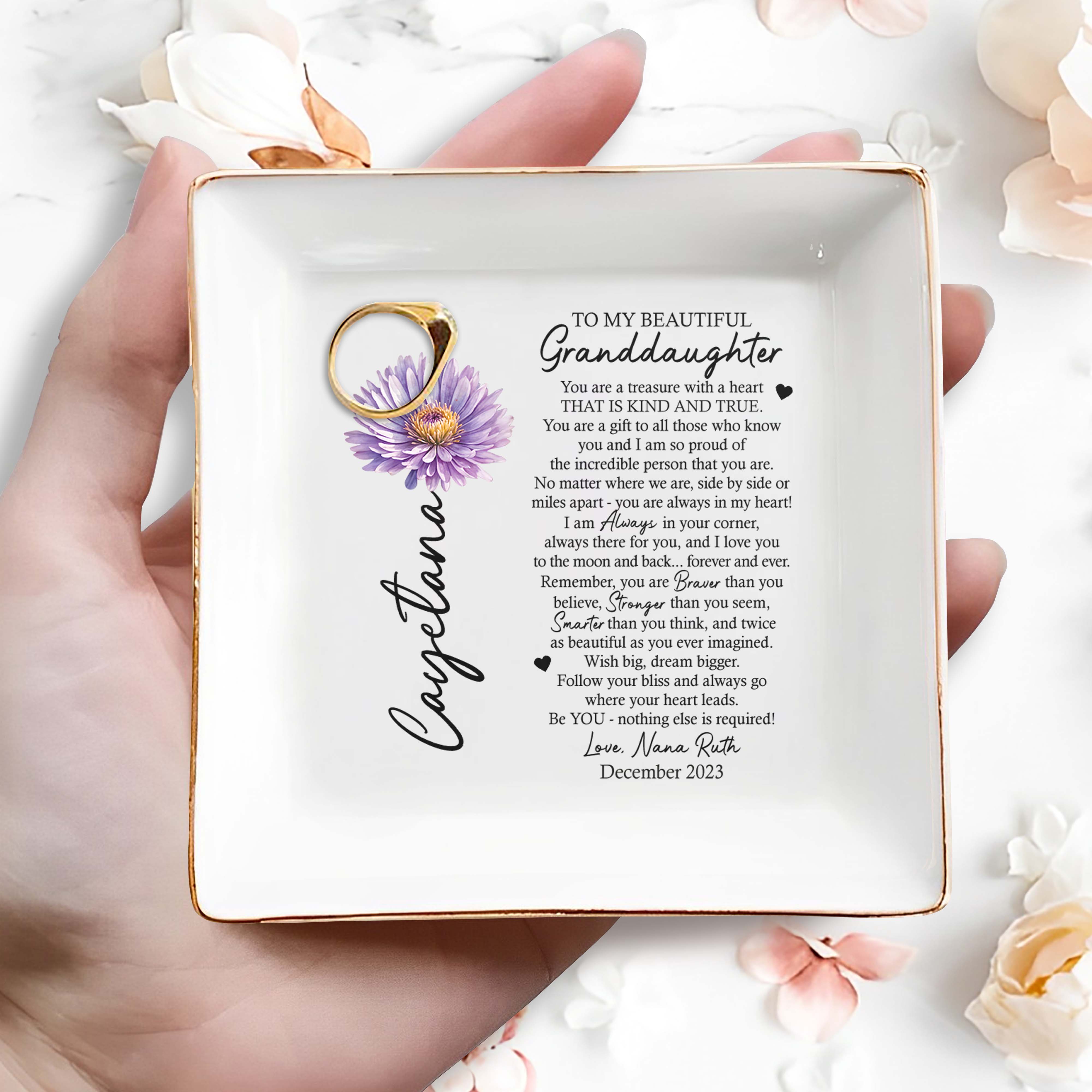 To My Beautiful Granddaughter Kind And True - Personalized Custom Jewelry Dish - GDT032_SCRD