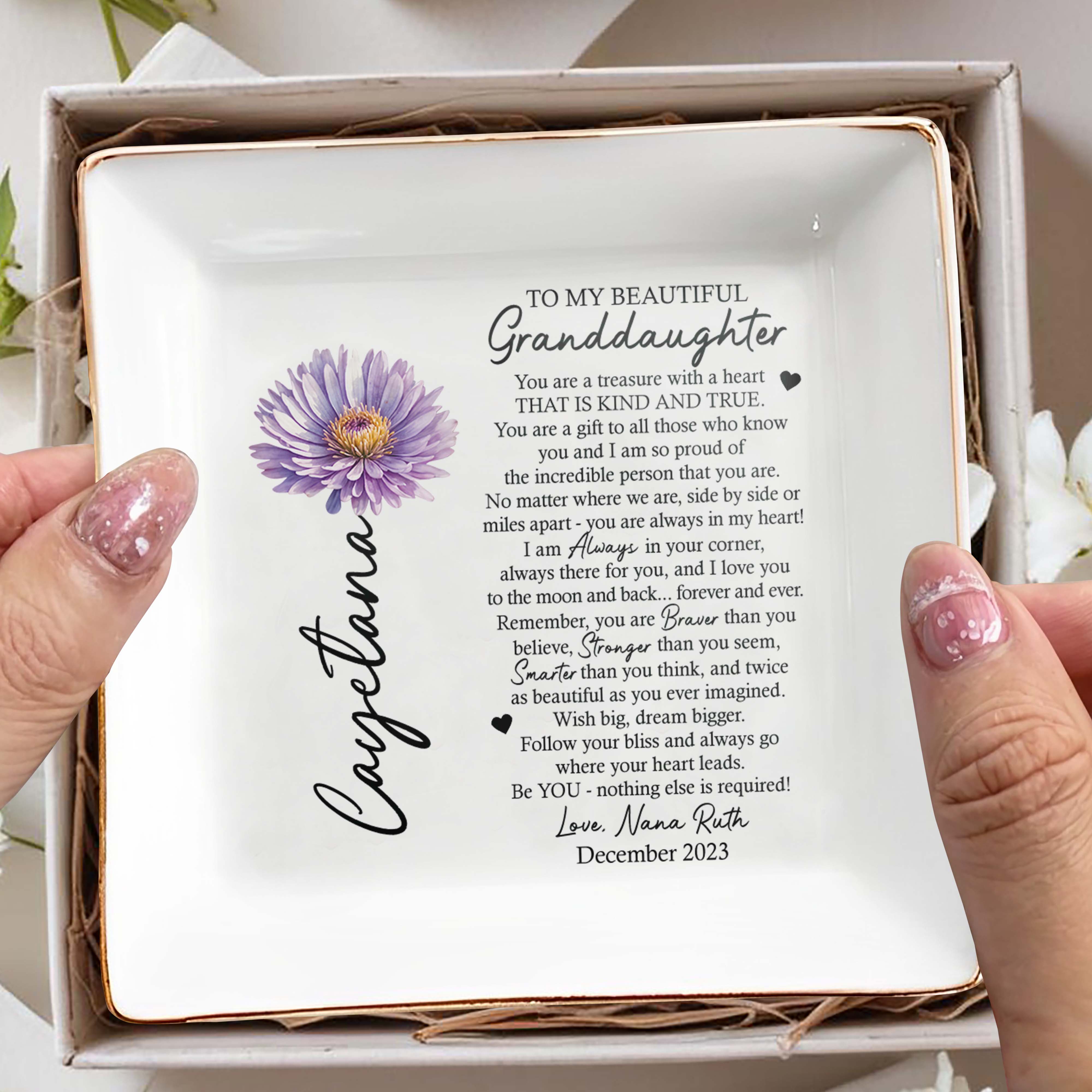 To My Beautiful Granddaughter Kind And True - Personalized Custom Jewelry Dish - GDT032_SCRD