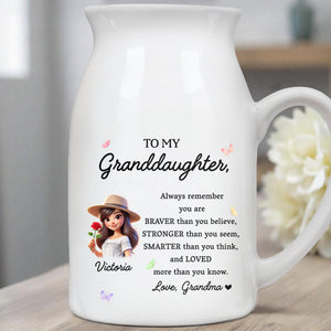 Braver, Stronger, Smarter, Loved Granddaughter Inspirational Message - Personalized Ceramic Flower Vase