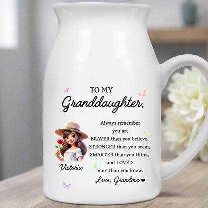 Braver, Stronger, Smarter, Loved Granddaughter Inspirational Message - Personalized Ceramic Flower Vase